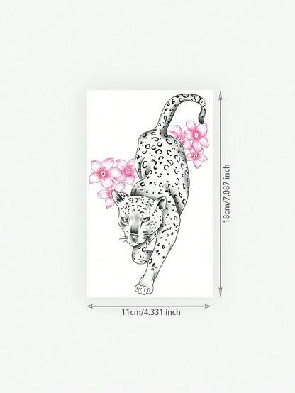 One Temporary Tattoo Sticker With A Y2K Style Cherry Blossom And Cheetah Design. Waterproof, Sweatproof, Washable, And Non-Reflective. Suitable For Arm And Shoulder Tattoos, Perfect For Individuals. L