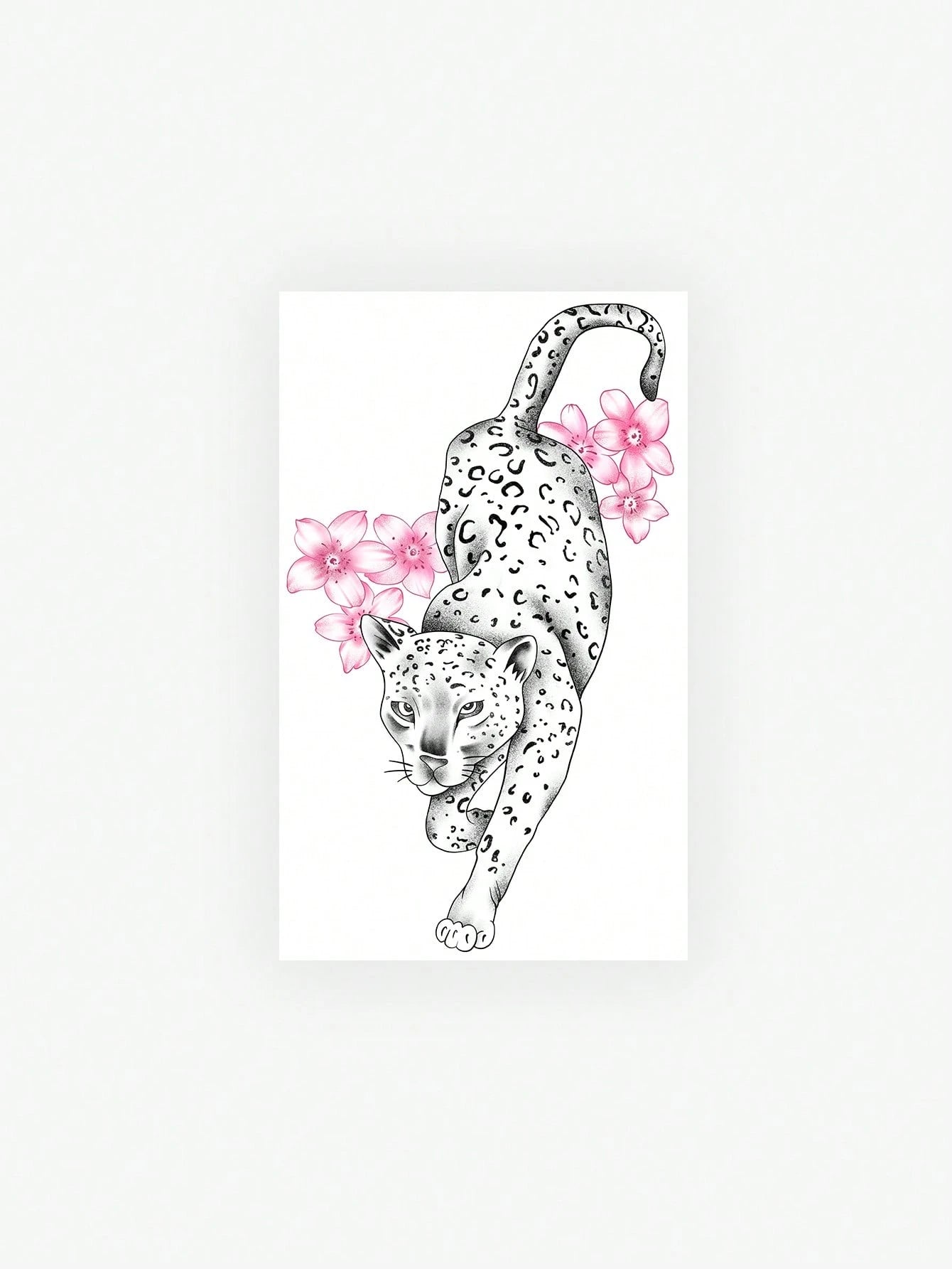 One Temporary Tattoo Sticker With A Y2K Style Cherry Blossom And Cheetah Design. Waterproof, Sweatproof, Washable, And Non-Reflective. Suitable For Arm And Shoulder Tattoos, Perfect For Individuals. L