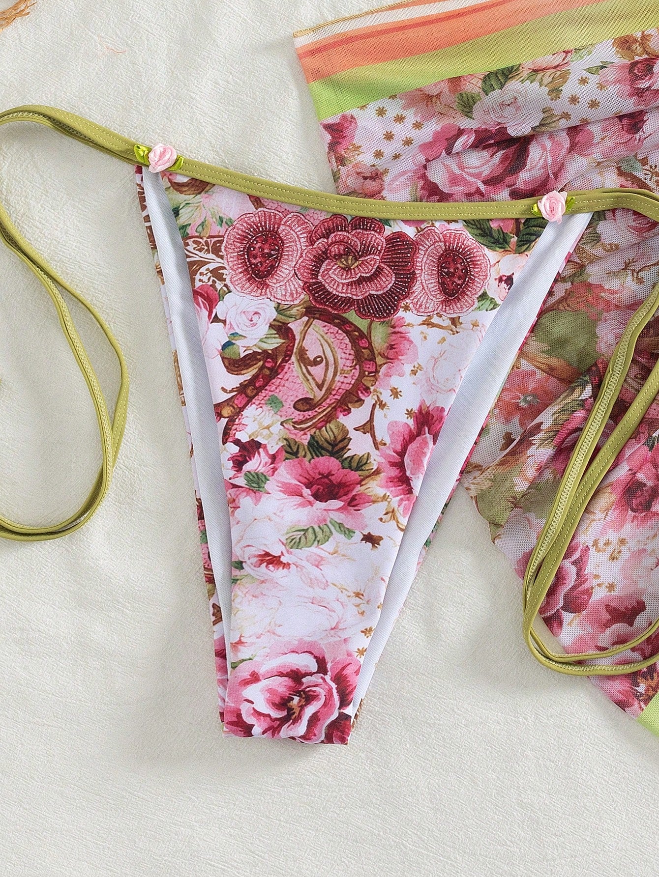 Onefish 2026 Women's Bikini Set, Elegant Floral Print Halter Tie Sexy Bikini Set Set, Women's Resort Wear, Women's Swimwear, Summer, Women's Summer Set, 2026 Summer Women Beach Bikini, Summer Clothing