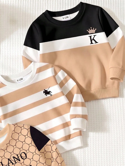 Only Sweatshirt, Casual Classic Letter Print Crew Neck Long Sleeve Ribbed Sweatshirt, Suitable For Autumn/Winter