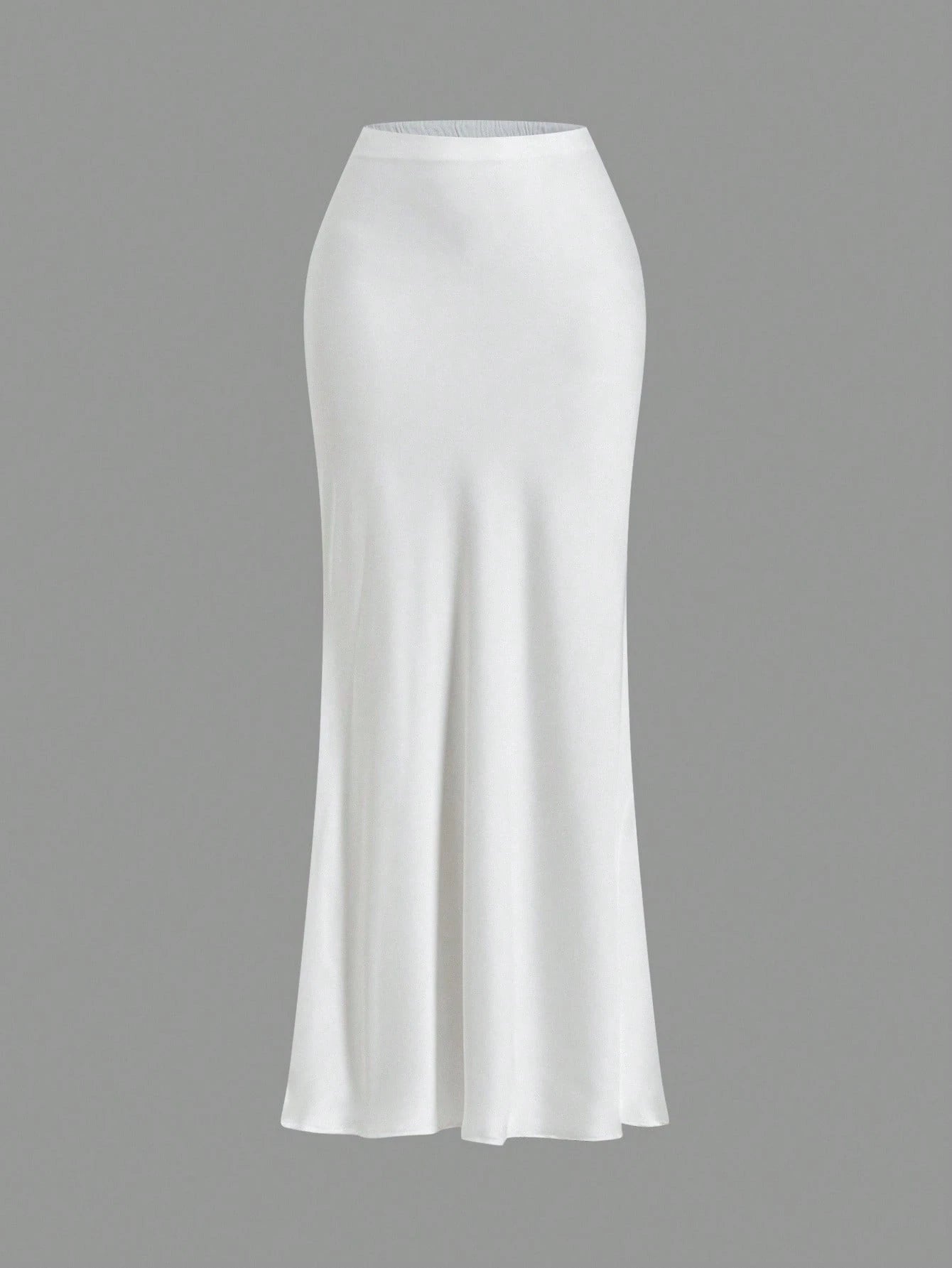 Opulessa White Summer Classy Elegant Brunch Office Women High Waist Mermaid Hem Skirt,Solid Color Woven Business Casual Fall Bohemian Ibiza Western Style