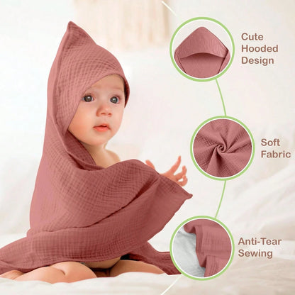 Organic Cotton Muslin Baby Hooded Towels Soft & Absorbent Baby Towels For Newborn For Boys & Girls, Premium Hooded Towels, Ultra-Gentle Baby Essential