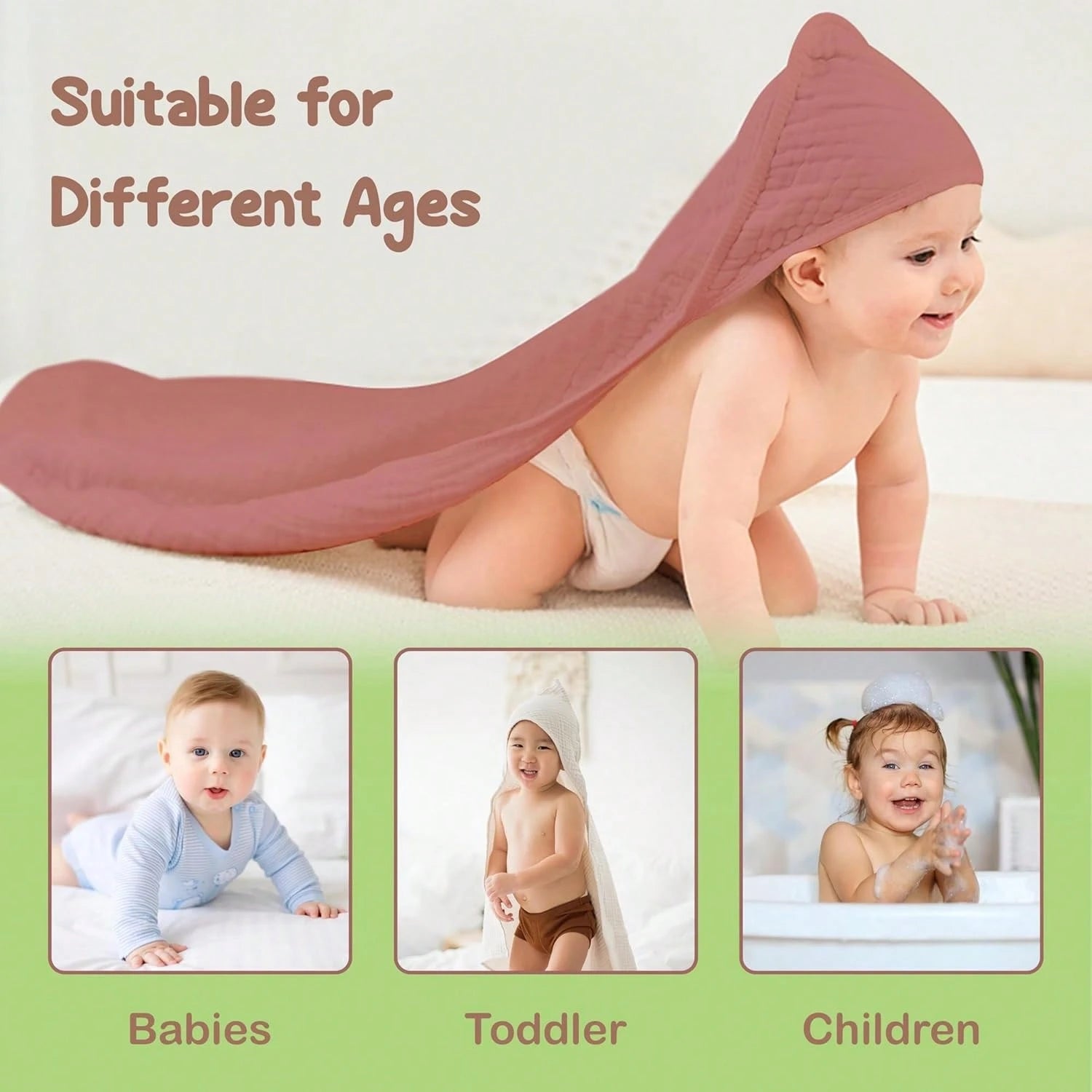 Organic Cotton Muslin Baby Hooded Towels Soft & Absorbent Baby Towels For Newborn For Boys & Girls, Premium Hooded Towels, Ultra-Gentle Baby Essential