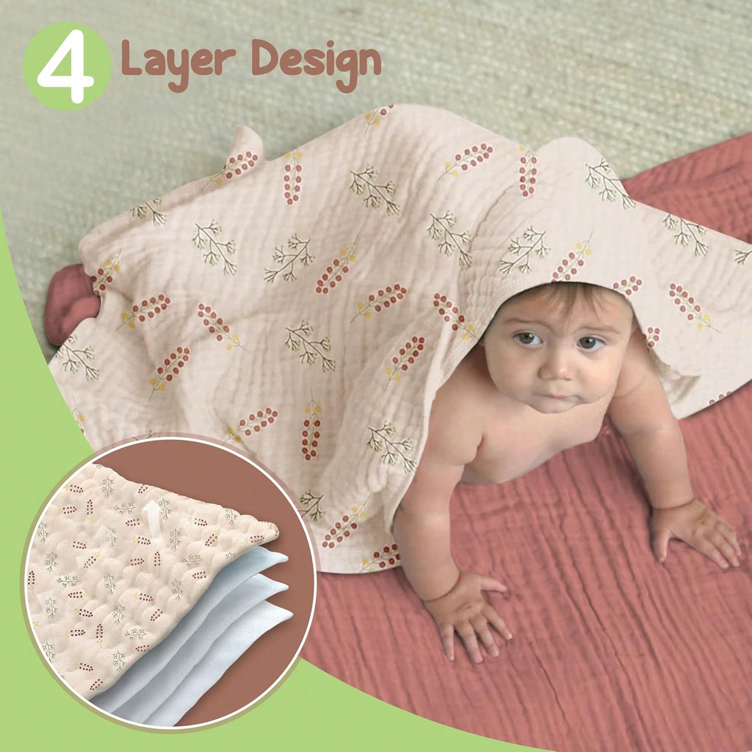 Organic Cotton Muslin Baby Hooded Towels Soft & Absorbent Baby Towels For Newborn For Boys & Girls, Premium Hooded Towels, Ultra-Gentle Baby Essential