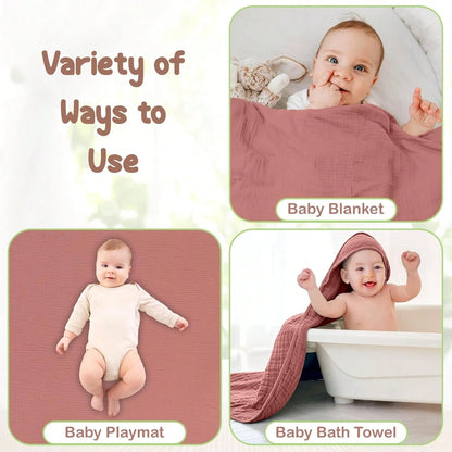 Organic Cotton Muslin Baby Hooded Towels Soft & Absorbent Baby Towels For Newborn For Boys & Girls, Premium Hooded Towels, Ultra-Gentle Baby Essential