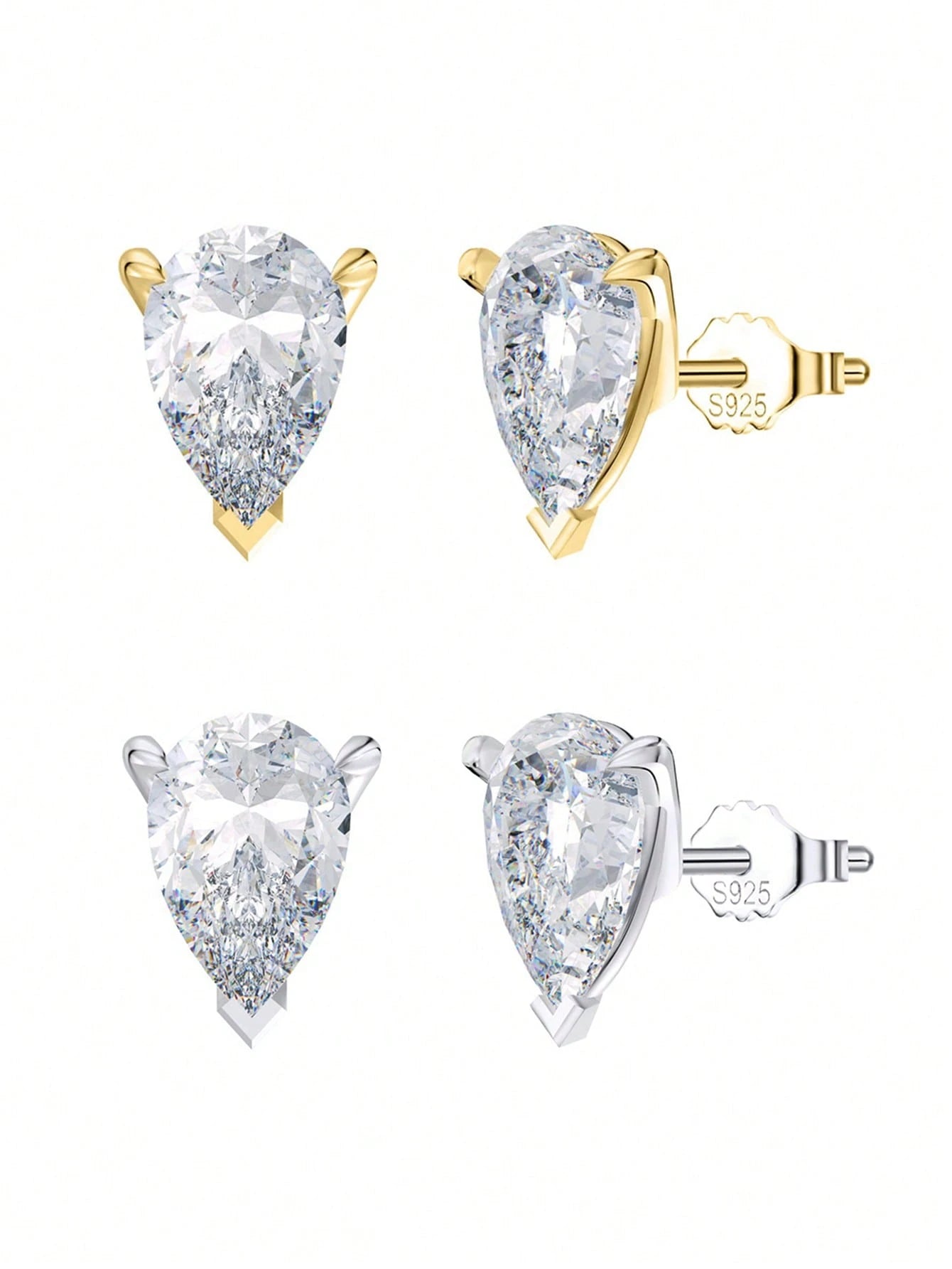 ORSA JEWELS 1 Pair 925 Sterling Silver 14k Gold Water Drop Cut Moissanite Stud Earrings Cute Jewelry For Women, Men Wedding Party Banquet Gift, Birthday Present