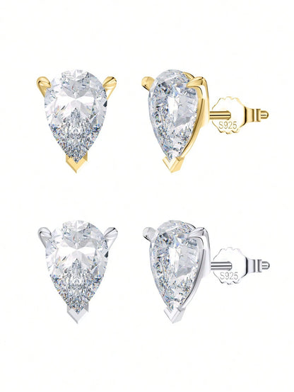 ORSA JEWELS 1 Pair 925 Sterling Silver 14k Gold Water Drop Cut Moissanite Stud Earrings Cute Jewelry For Women, Men Wedding Party Banquet Gift, Birthday Present
