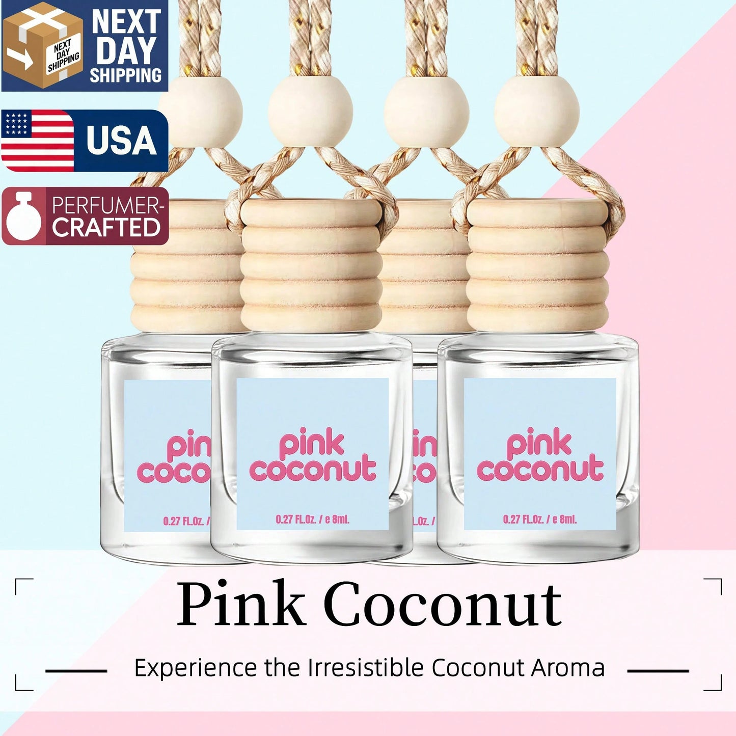 Osmore Summer Tropical Gift For Girls & Women, Pink Coconut Breeze Car Air Freshener Diffuser, Long-Lasting Hanging Fragrance Oil, Aromatherapy Essential Oil, 4-Pack Beachy Car Perfume Pendant, Cute C