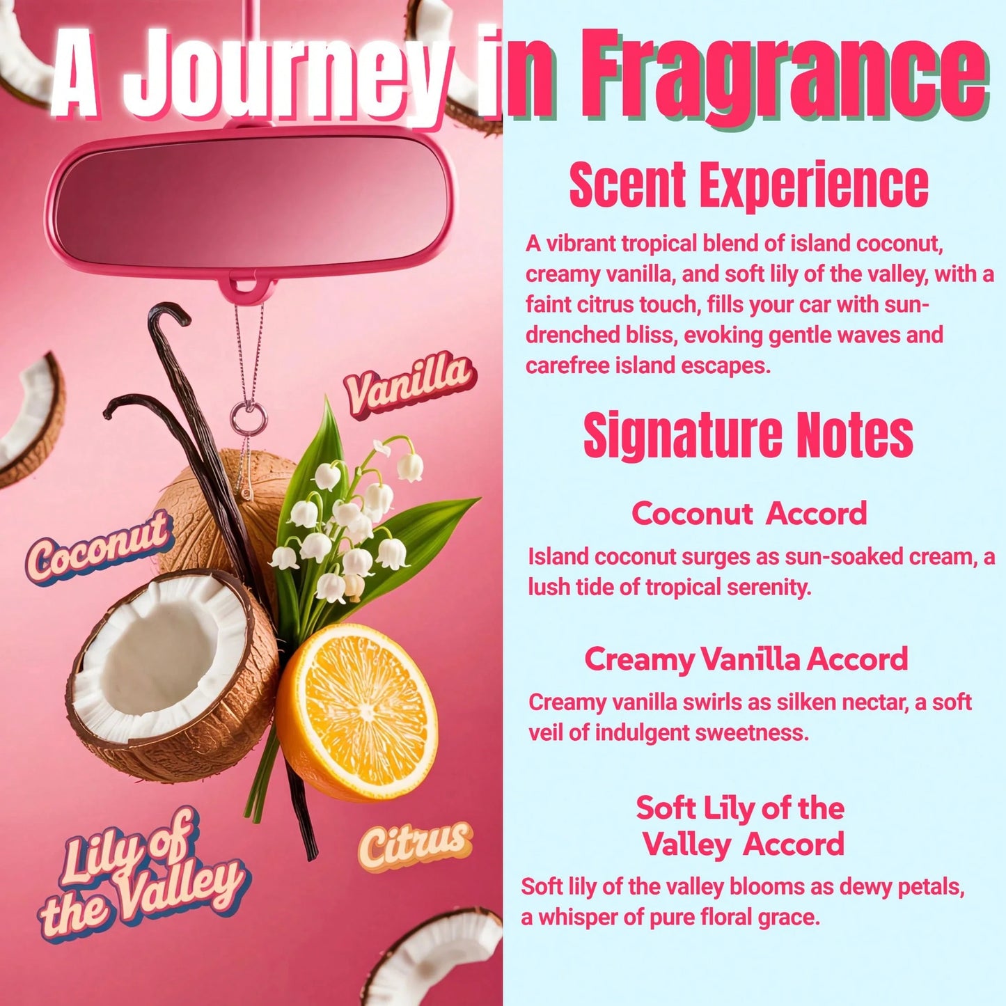 Osmore Summer Tropical Gift For Girls & Women, Pink Coconut Breeze Car Air Freshener Diffuser, Long-Lasting Hanging Fragrance Oil, Aromatherapy Essential Oil, 4-Pack Beachy Car Perfume Pendant, Cute C