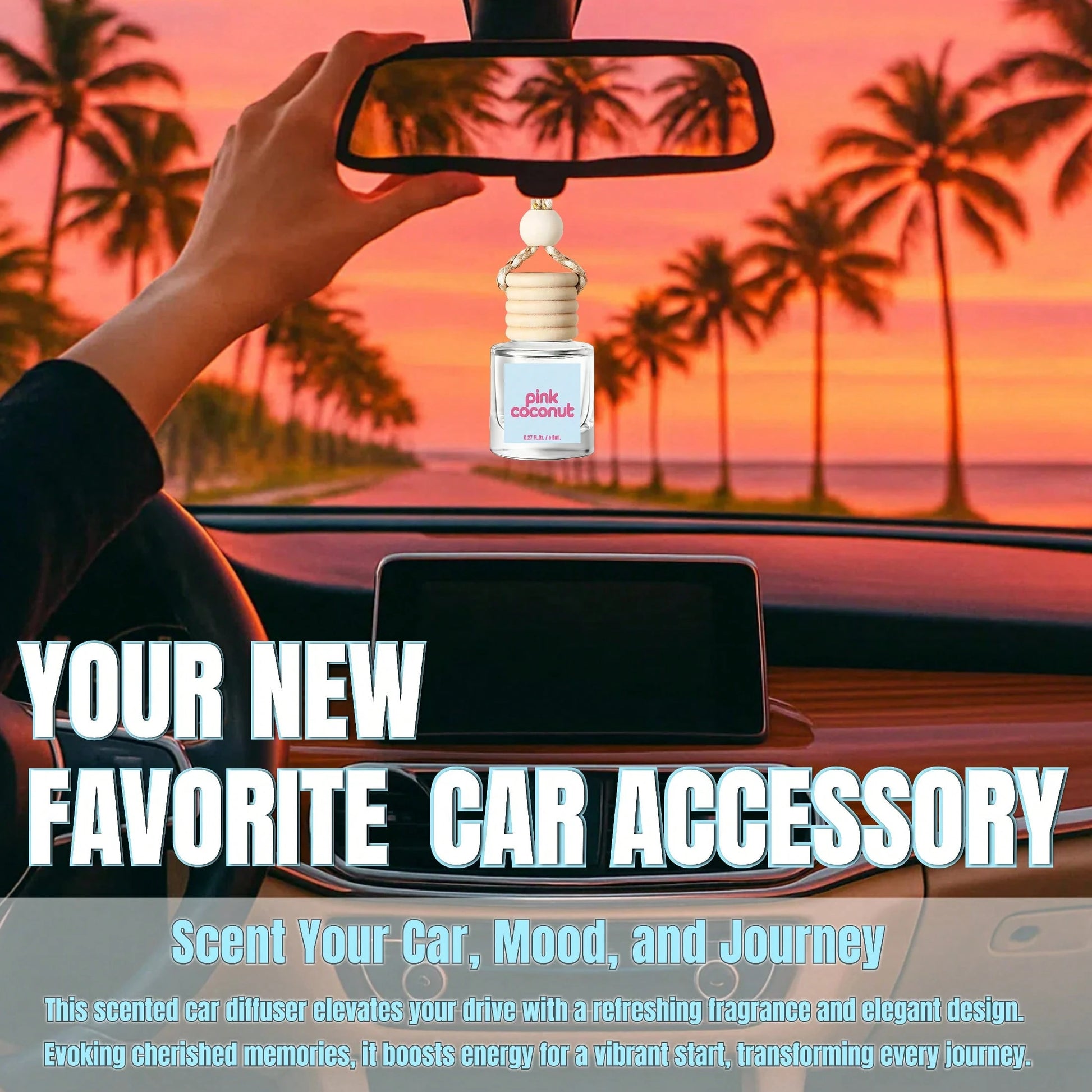 Osmore Summer Tropical Gift For Girls & Women, Pink Coconut Breeze Car Air Freshener Diffuser, Long-Lasting Hanging Fragrance Oil, Aromatherapy Essential Oil, 4-Pack Beachy Car Perfume Pendant, Cute C