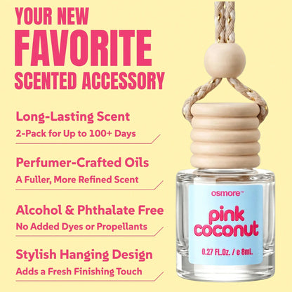 Osmore Summer Tropical Gift For Girls & Women, Pink Coconut Breeze Car Air Freshener Diffuser, Long-Lasting Hanging Fragrance Oil, Aromatherapy Essential Oil, 4-Pack Beachy Car Perfume Pendant, Cute C