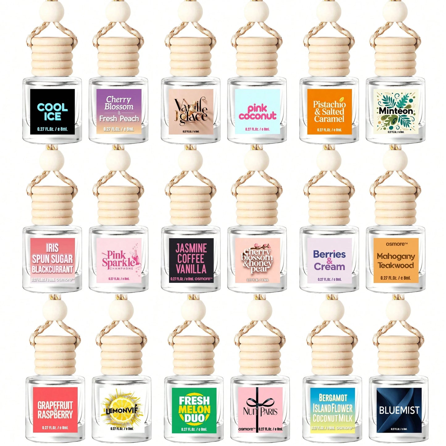 Osmore Summer Tropical Gift For Girls & Women, Pink Coconut Breeze Car Air Freshener Diffuser, Long-Lasting Hanging Fragrance Oil, Aromatherapy Essential Oil, 4-Pack Beachy Car Perfume Pendant, Cute C