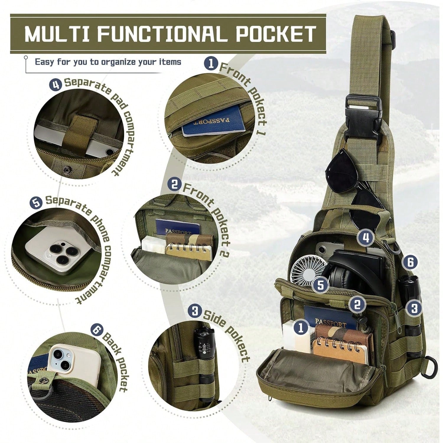 Outdoor Tactical Backpack, Shoulder Bag For Men And Women, High Quality Military Grade, Durable, Wear-Resistant, Molle|EDC|Multi-Function Messenger Bag, Handbag, Suitable For Hiking, Camping, Fishing