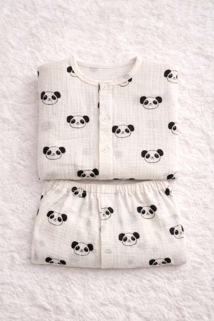 Panda| Premium Crinkled Double Layered Soft Unisex Muslin Set for New Born to 6 Years
