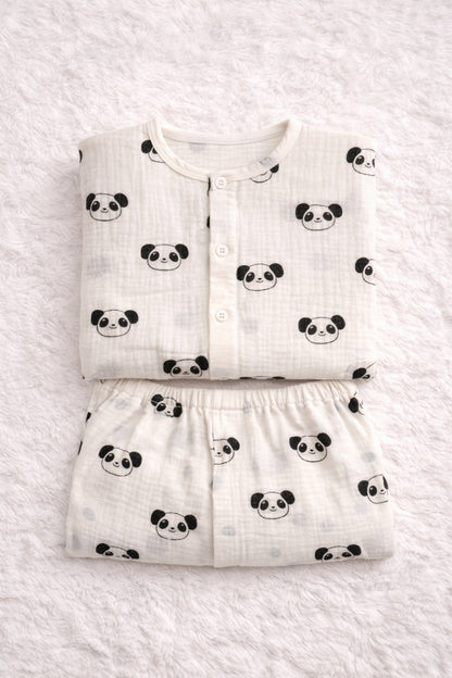 Panda| Premium Crinkled Double Layered Soft Unisex Muslin Set for New Born to 6 Years