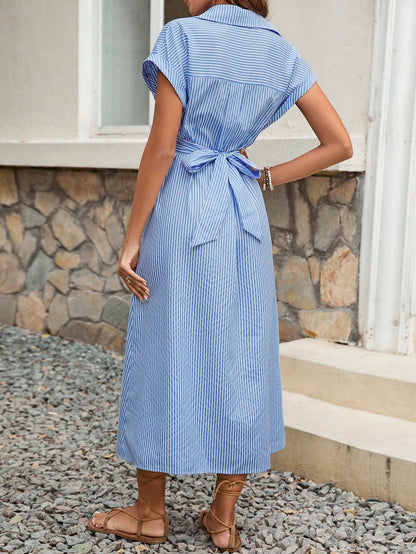 Pariaura Twisted Detail Striped Shirt Dress For Casual Occasion Maxi Women Outfit