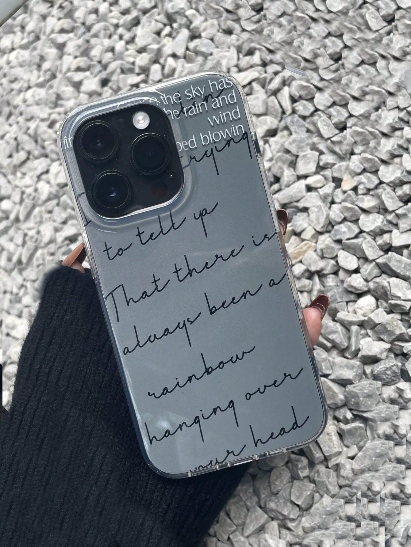 PCS Grey‑Tone Background Handwritten Cursive Quote Text Phone Case Inspirational English Slogan Print Transparent Edge Shockproof Full‑Wrap Phone Cover INS Minimalist Aesthetic Daily Phone Accessories