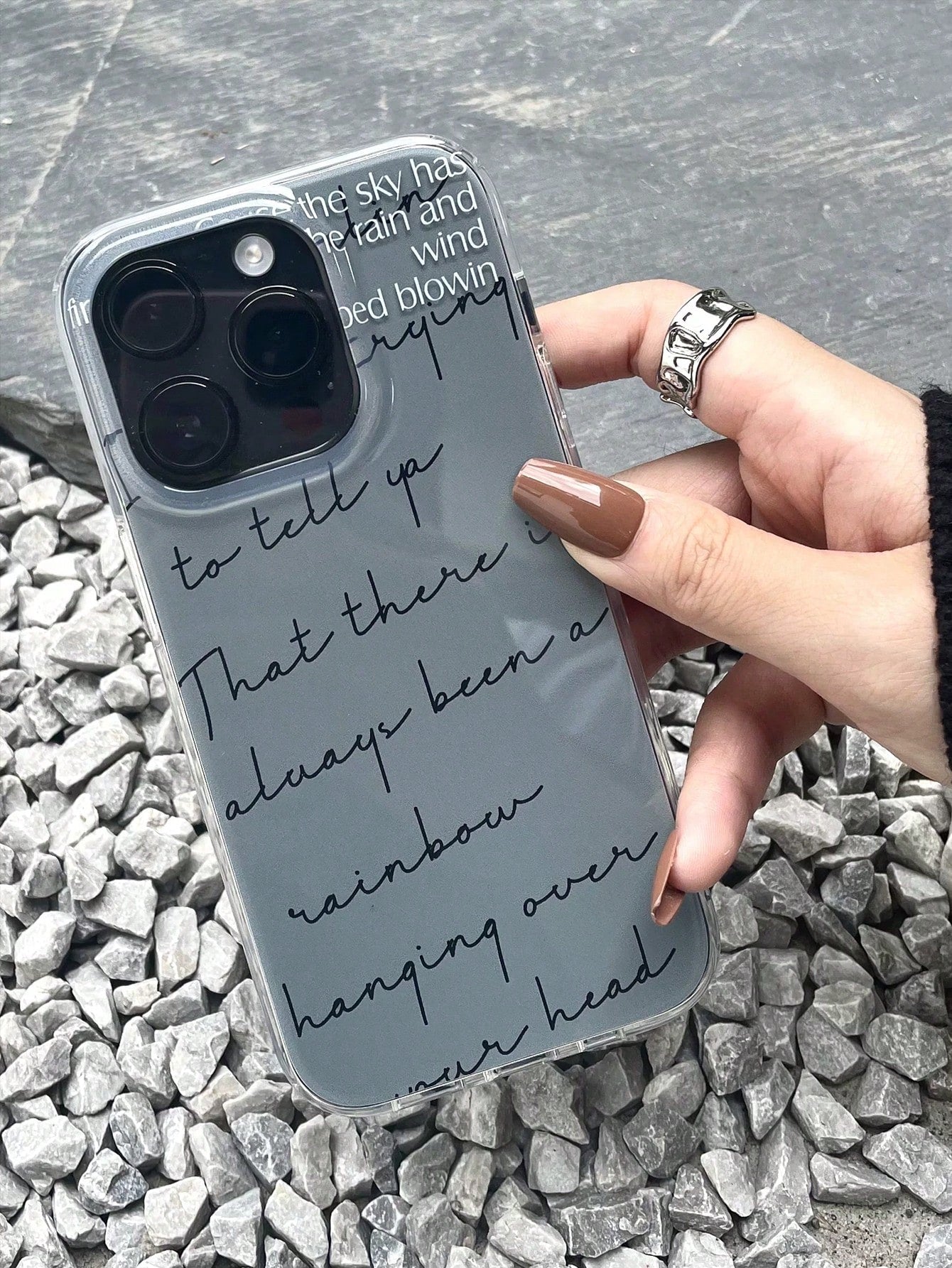 PCS Grey‑Tone Background Handwritten Cursive Quote Text Phone Case Inspirational English Slogan Print Transparent Edge Shockproof Full‑Wrap Phone Cover INS Minimalist Aesthetic Daily Phone Accessories