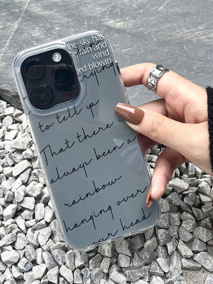 PCS Grey‑Tone Background Handwritten Cursive Quote Text Phone Case Inspirational English Slogan Print Transparent Edge Shockproof Full‑Wrap Phone Cover INS Minimalist Aesthetic Daily Phone Accessories