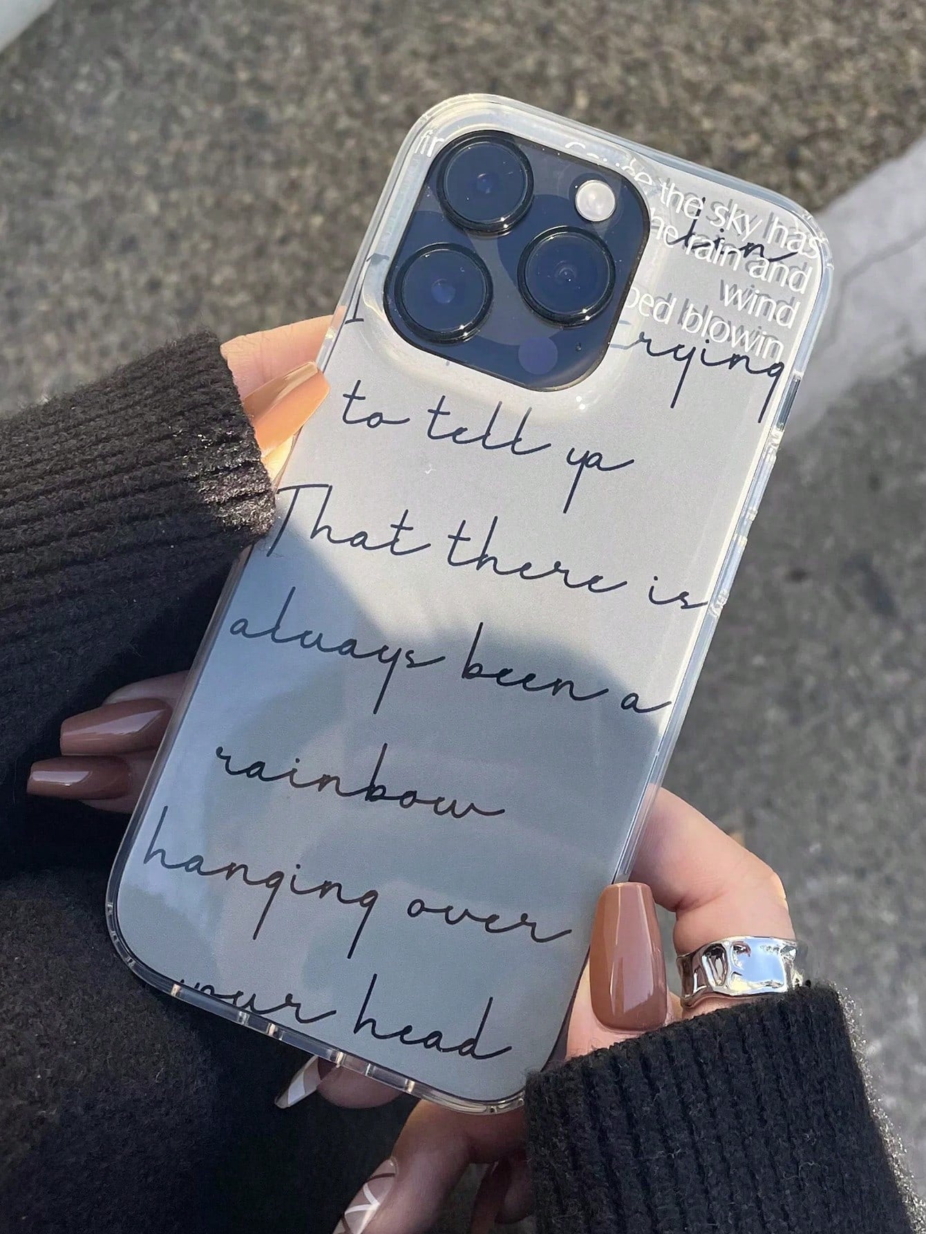 PCS Grey‑Tone Background Handwritten Cursive Quote Text Phone Case Inspirational English Slogan Print Transparent Edge Shockproof Full‑Wrap Phone Cover INS Minimalist Aesthetic Daily Phone Accessories