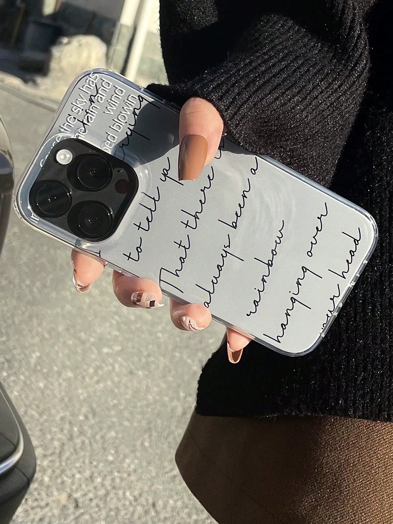 PCS Grey‑Tone Background Handwritten Cursive Quote Text Phone Case Inspirational English Slogan Print Transparent Edge Shockproof Full‑Wrap Phone Cover INS Minimalist Aesthetic Daily Phone Accessories