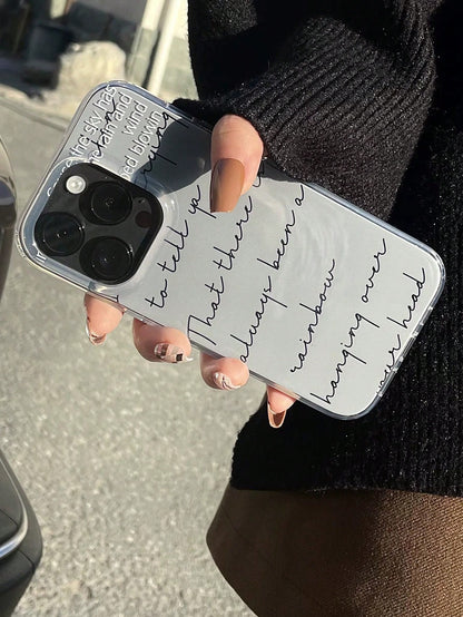 PCS Grey‑Tone Background Handwritten Cursive Quote Text Phone Case Inspirational English Slogan Print Transparent Edge Shockproof Full‑Wrap Phone Cover INS Minimalist Aesthetic Daily Phone Accessories