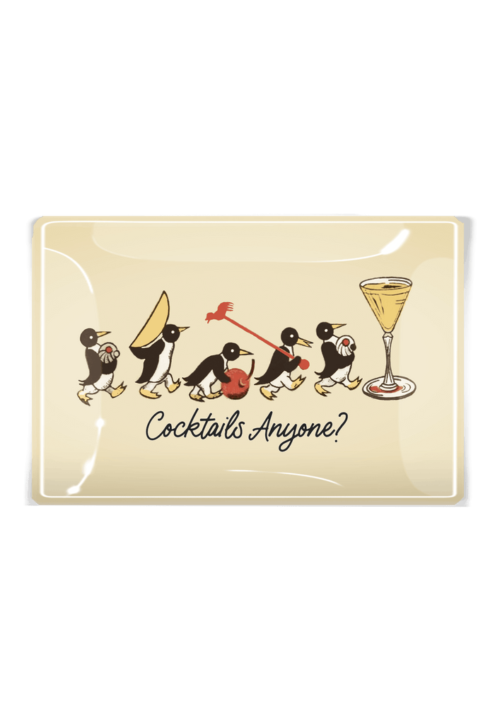 Penguins Marching Cocktails Anyone Decoupage Glass Tray - Ben's Garden