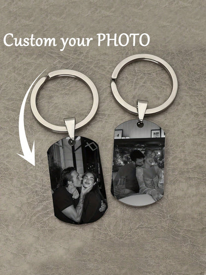 Personalized Engraved Photo Keychain, Anniversary Gift, Backpack Pendant, Birthday Gift, Valentine's Day Gift, Graduation Gift, Christmas Gift, Rose Gold, Platinum, Frosted Gold, Mother's Day Gift, Fa