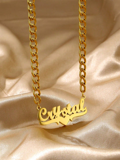 Personalized Hip Hop Letter And Heart Pendant Necklace, Stainless Steel Name Necklace, Gothic Style Jewelry Gift, Birthday Gift, Y2K Aesthetic