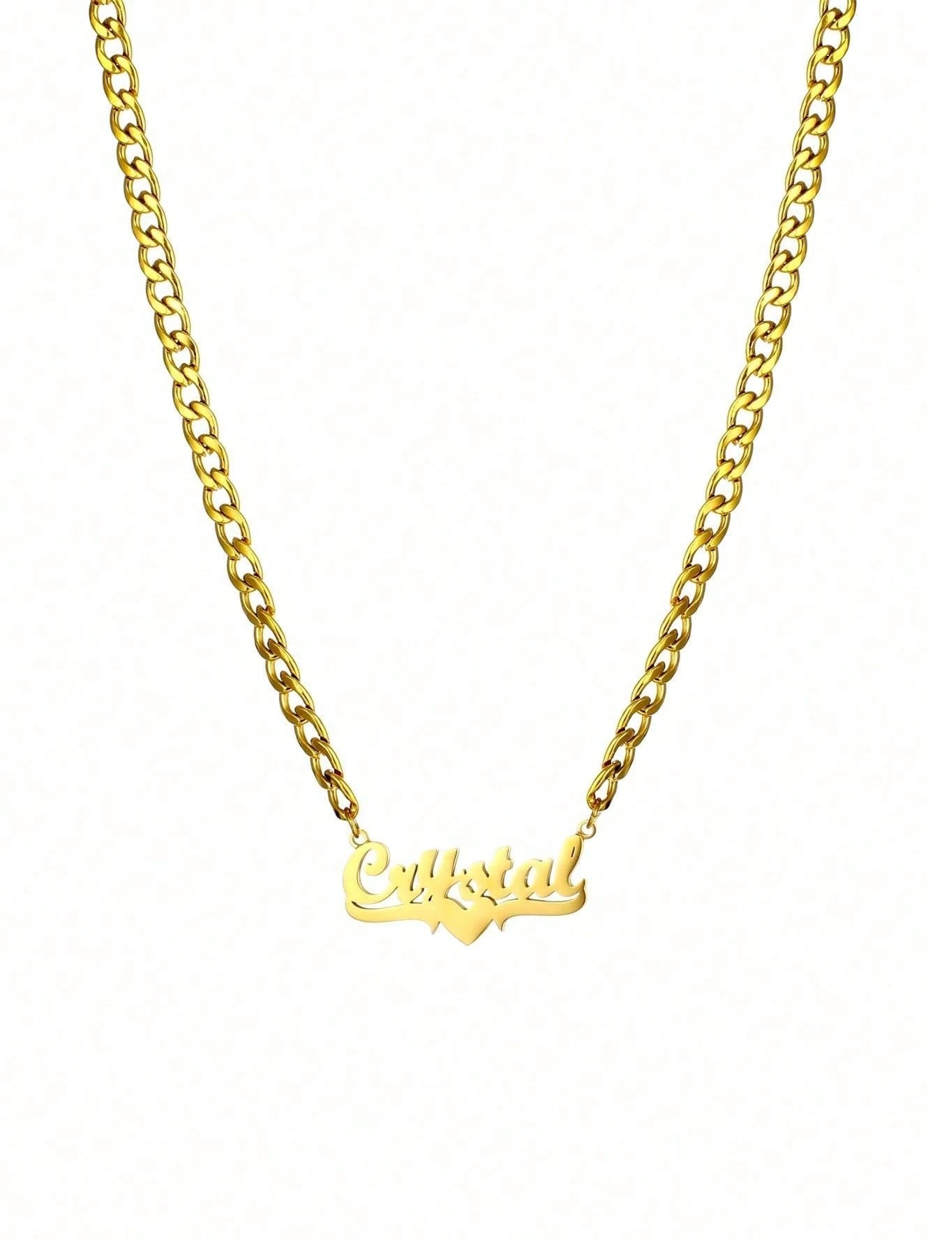 Personalized Hip Hop Letter And Heart Pendant Necklace, Stainless Steel Name Necklace, Gothic Style Jewelry Gift, Birthday Gift, Y2K Aesthetic