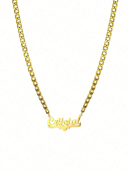 Personalized Hip Hop Letter And Heart Pendant Necklace, Stainless Steel Name Necklace, Gothic Style Jewelry Gift, Birthday Gift, Y2K Aesthetic