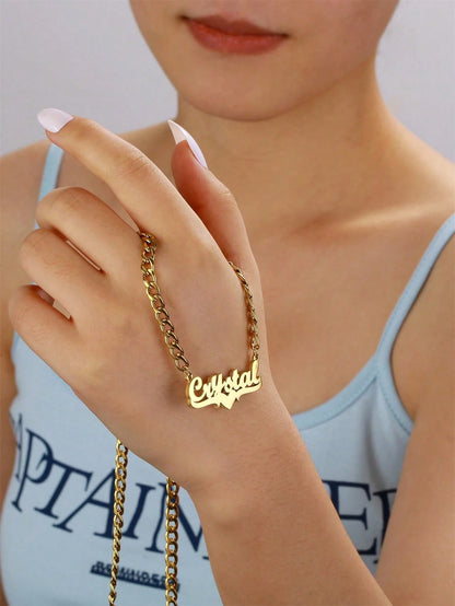 Personalized Hip Hop Letter And Heart Pendant Necklace, Stainless Steel Name Necklace, Gothic Style Jewelry Gift, Birthday Gift, Y2K Aesthetic