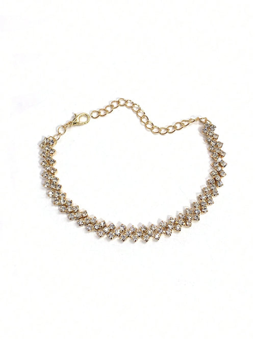 Personalized Simple Diamond Shaped Anklet, Summer Beach Bling Rhinestone Foot Chain