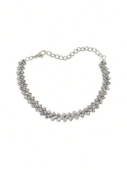 Personalized Simple Diamond Shaped Anklet, Summer Beach Bling Rhinestone Foot Chain