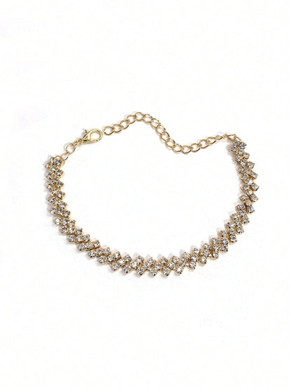 Personalized Simple Diamond Shaped Anklet, Summer Beach Bling Rhinestone Foot Chain