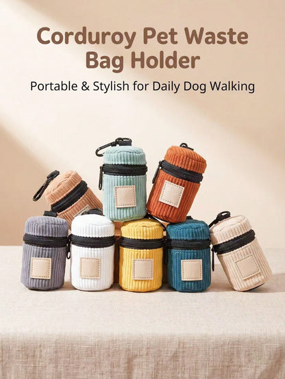 Pet Corduroy Portable Pet Waste Bag Dispenser; Multi-Functional Storage Bag; Outdoor Dog Walking Hanging Zipper Dog Waste Bag Dispenser; Multi-Color Portable Small Bag; Pet Supplies