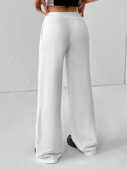 PETITE Comfortable And Casual Plain Knitted Low-Rise Wide-Leg Women's Sweatpants,Petite Women