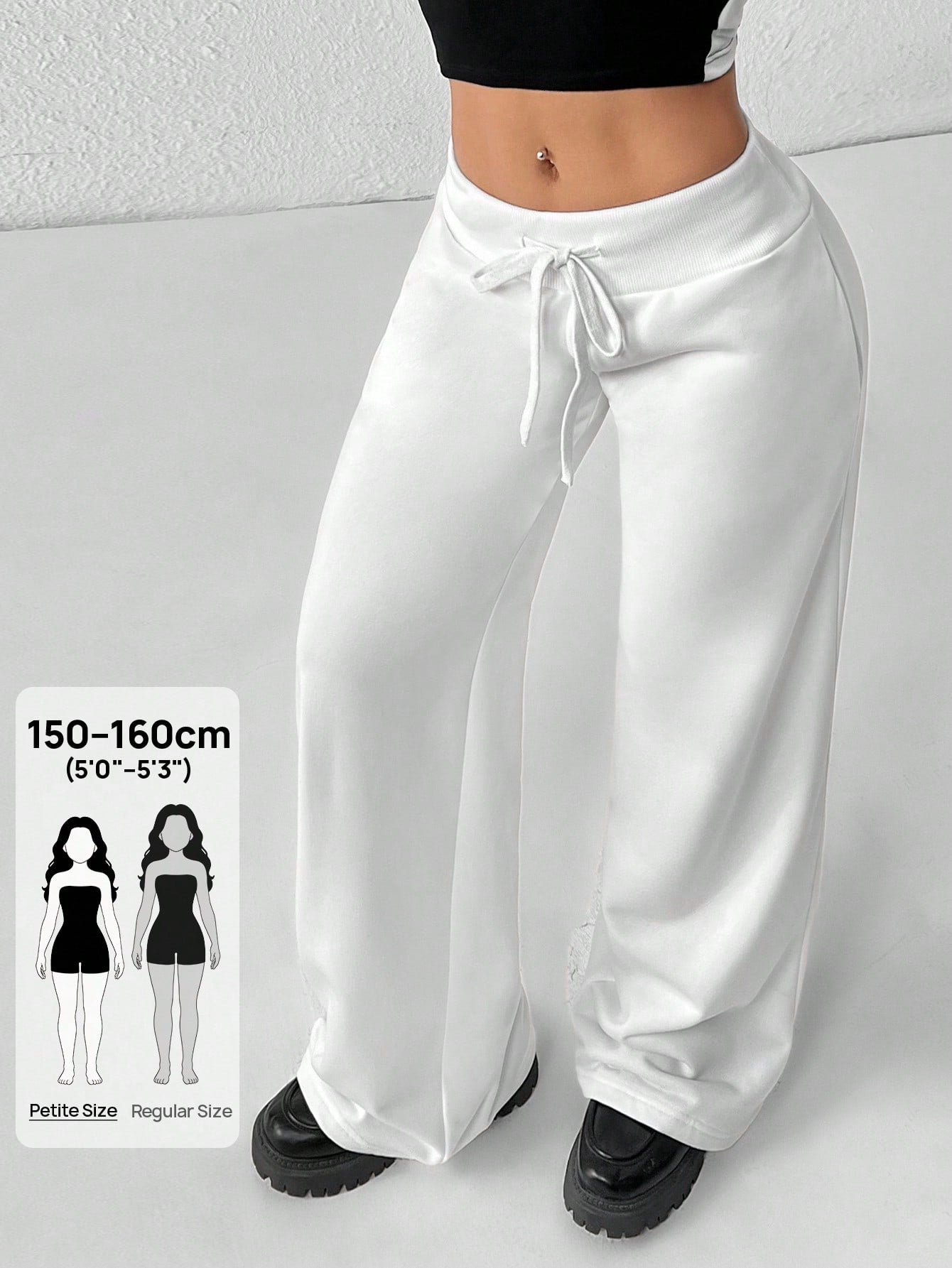 PETITE Comfortable And Casual Plain Knitted Low-Rise Wide-Leg Women's Sweatpants,Petite Women