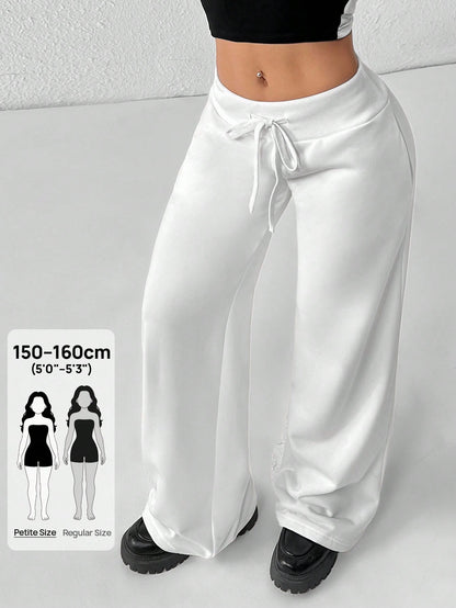 PETITE Comfortable And Casual Plain Knitted Low-Rise Wide-Leg Women's Sweatpants,Petite Women