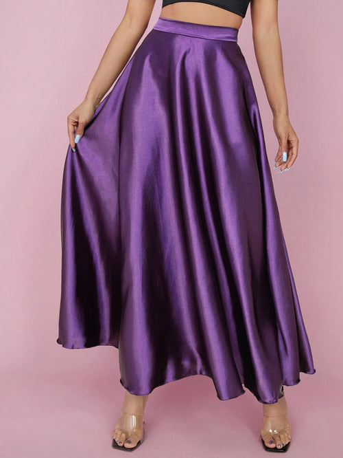 PETITE High Waist Solid Flared Party Women Skirt,Petite Women