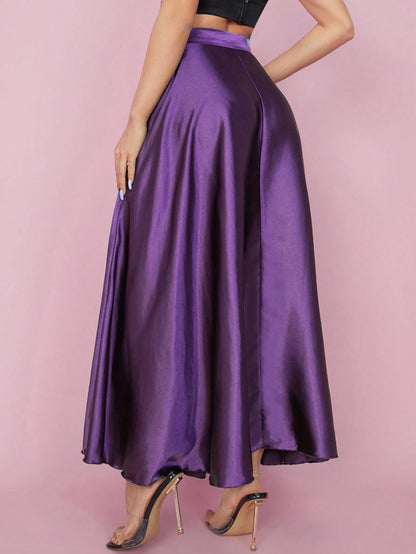PETITE High Waist Solid Flared Party Women Skirt,Petite Women