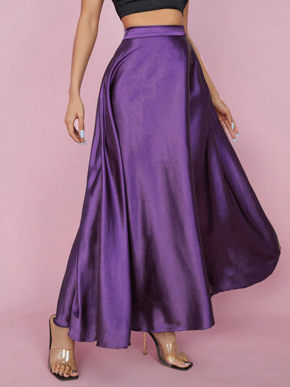 PETITE High Waist Solid Flared Party Women Skirt,Petite Women