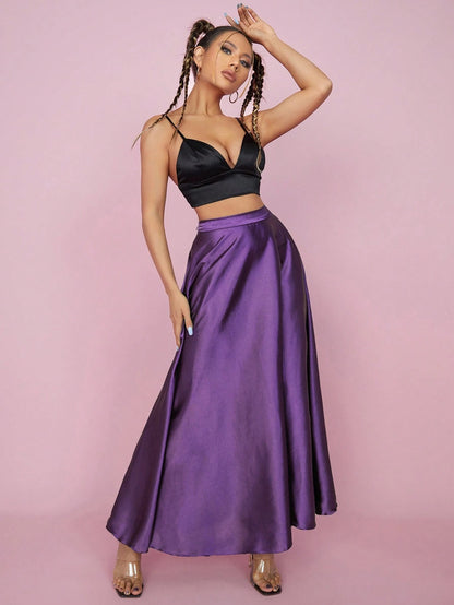 PETITE High Waist Solid Flared Party Women Skirt,Petite Women