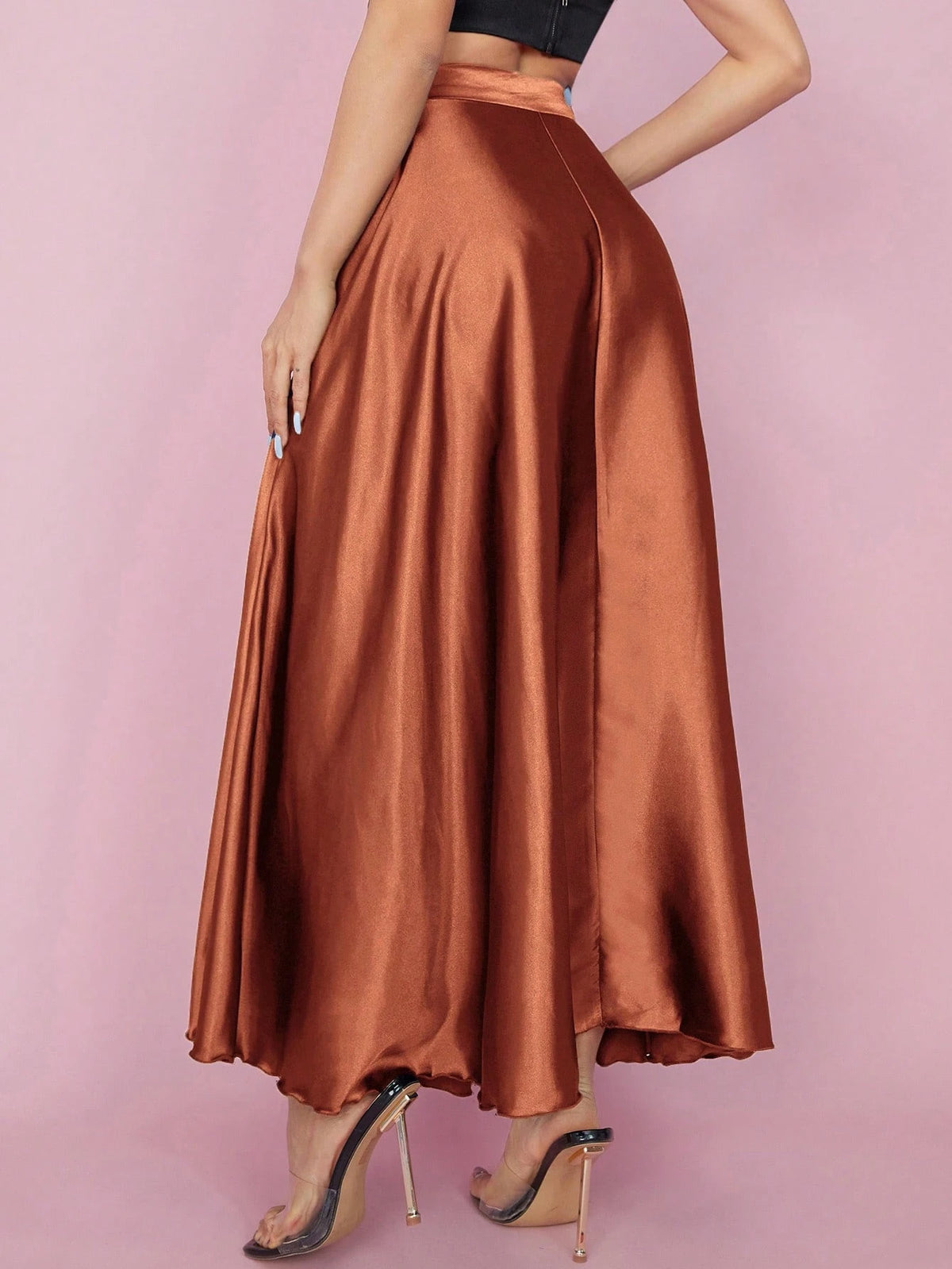 PETITE High Waist Solid Flared Party Women Skirt,Petite Women