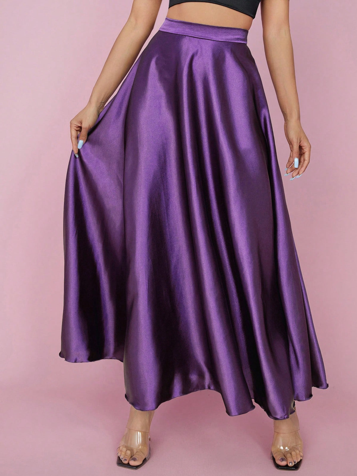 PETITE High Waist Solid Flared Party Women Skirt,Petite Women