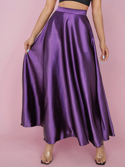 PETITE High Waist Solid Flared Party Women Skirt,Petite Women