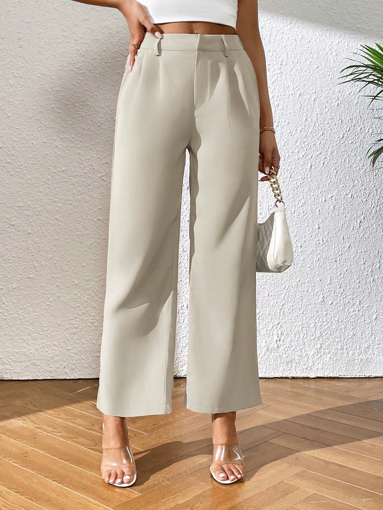 PETITE Solid Color Straight-Leg Pants,Petite Women