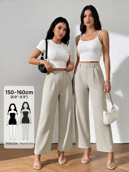 PETITE Solid Color Straight-Leg Pants,Petite Women