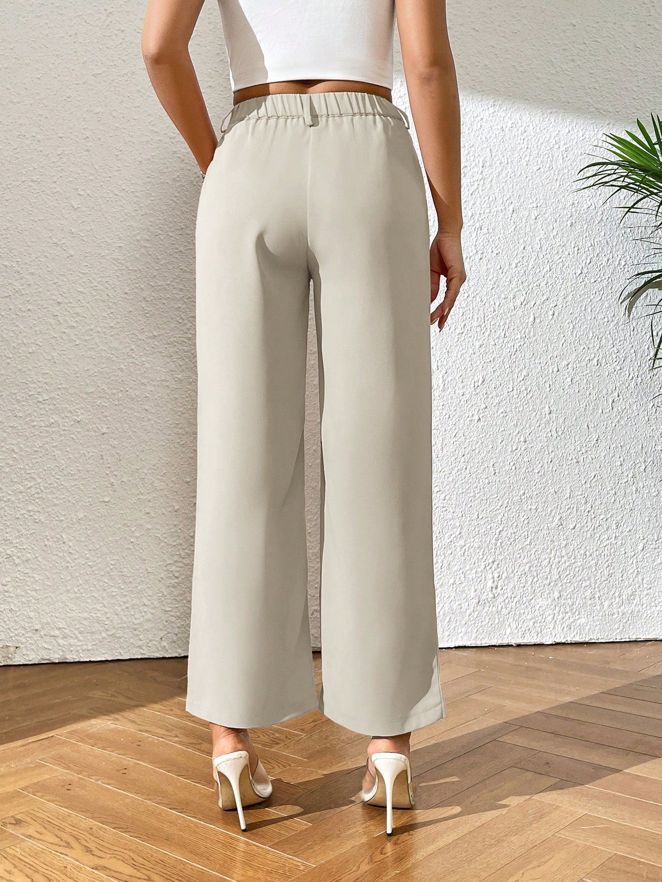 PETITE Solid Color Straight-Leg Pants,Petite Women
