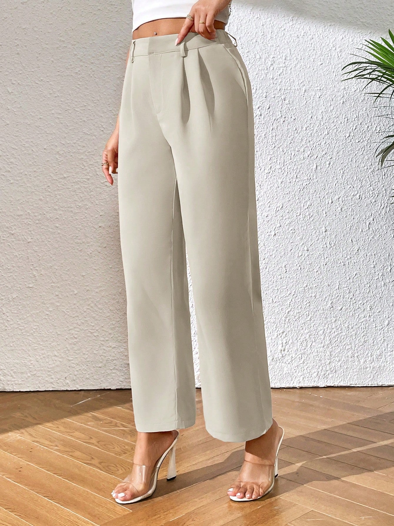 PETITE Solid Color Straight-Leg Pants,Petite Women